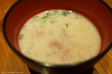 お通しの酒粕豆乳スープ 340円
